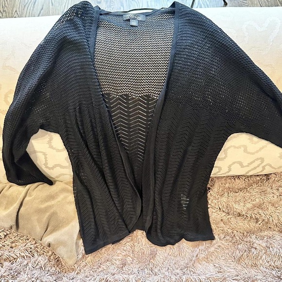 Thalia Sodi NWT large Black Pointelle mesh shrug 3/4 sleeves cardigan - Picture 7 of 8